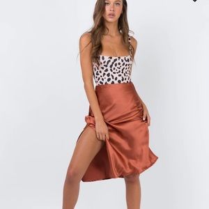 Princess Polly Rust Mid Satin Skirt